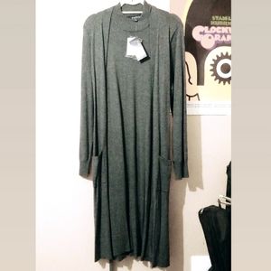 Long Dress with Attached Cardigan and Waist Belt--Evan Picone